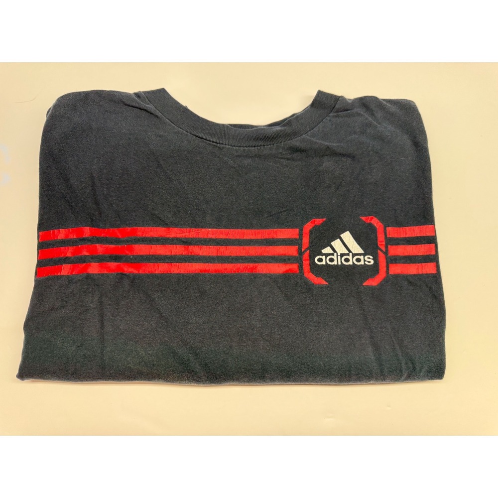 Adidas Mens Graphic T-Shirt XL Gray Red Triple Stripe Logo Short Sleeve Tee
